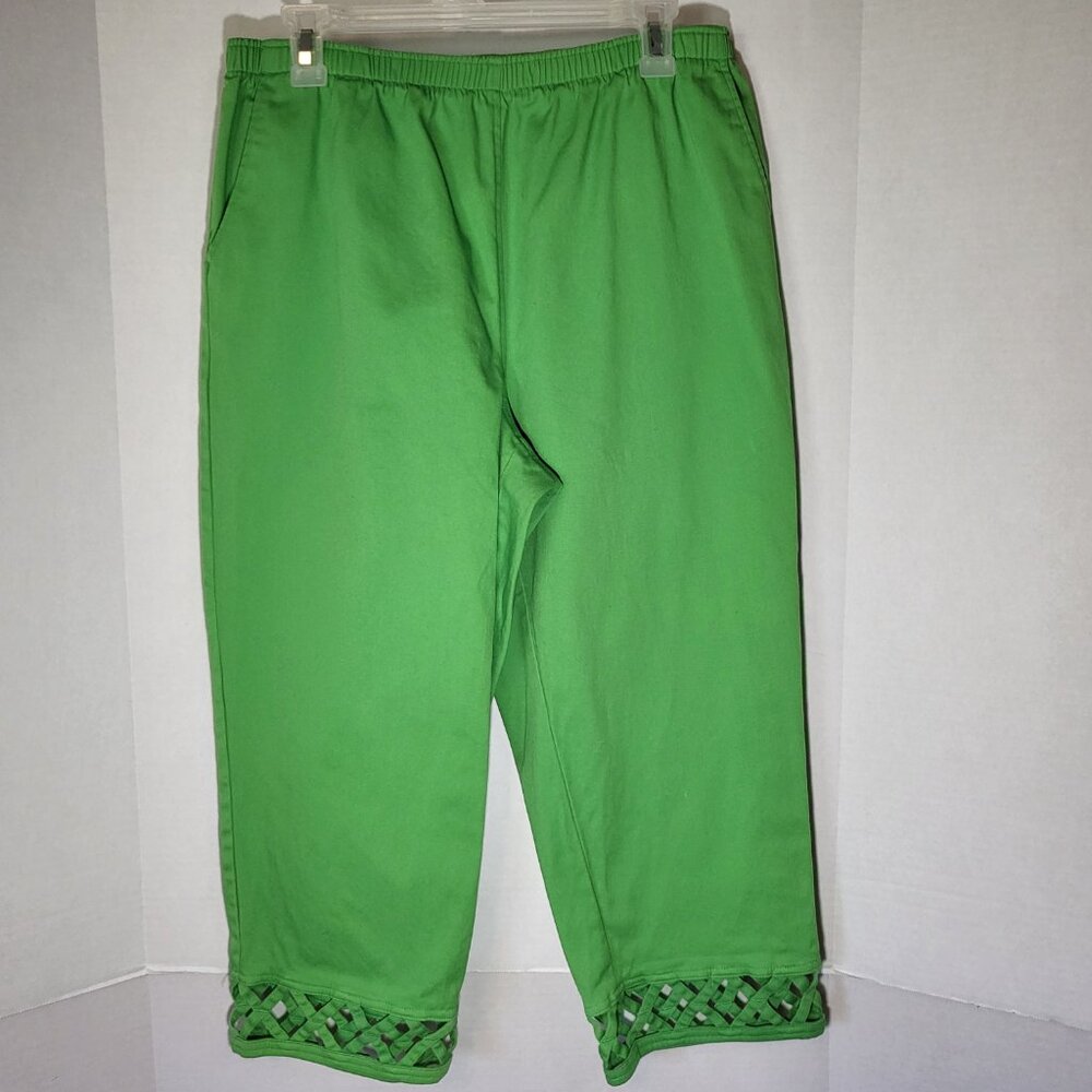 d&co Denim & Company Pull On Capris w/Lattice Cuff Size Large Green - Picture 5 of 8